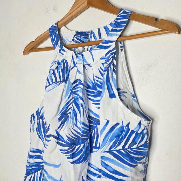 Tommy Bahama Fuller Fronds Linen-Blend Halter Blue/ White Top Size Large - Picture 3 of 7
